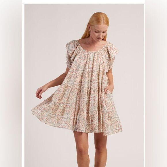 CLEOBELLA WOMENS FERRIS MINI DRESS IN TILE PRINT SIZE XS 100% ORGANIC COTTON - Picture 1 of 7